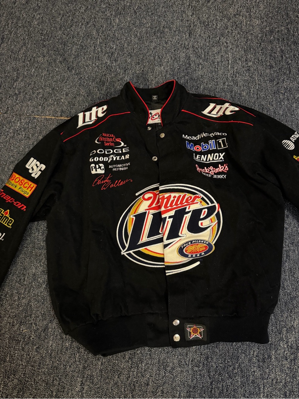 Chase Authentics Black Miller Lite Racing Bomber Jacket